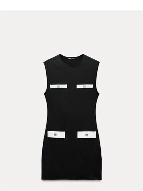 Zara Black Mini Dress with White Pocket Trim